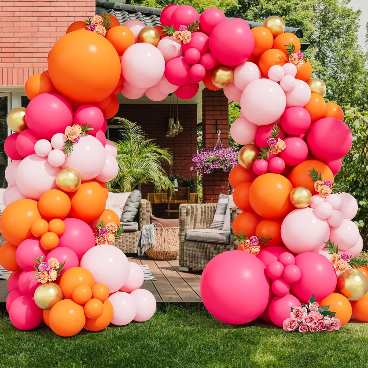 Hot Pink Orange Metallic Gold Tropical Latex Balloons(Pink Orange)10 x 8 x 0.65 inches